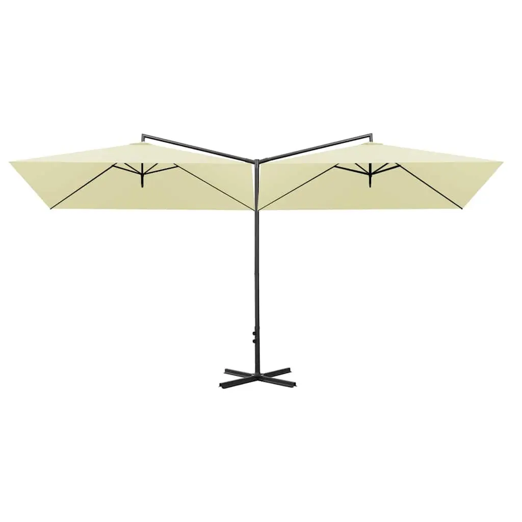 Double Garden Parasol Polyester Canopy Steel Pole 600x300cm Beige