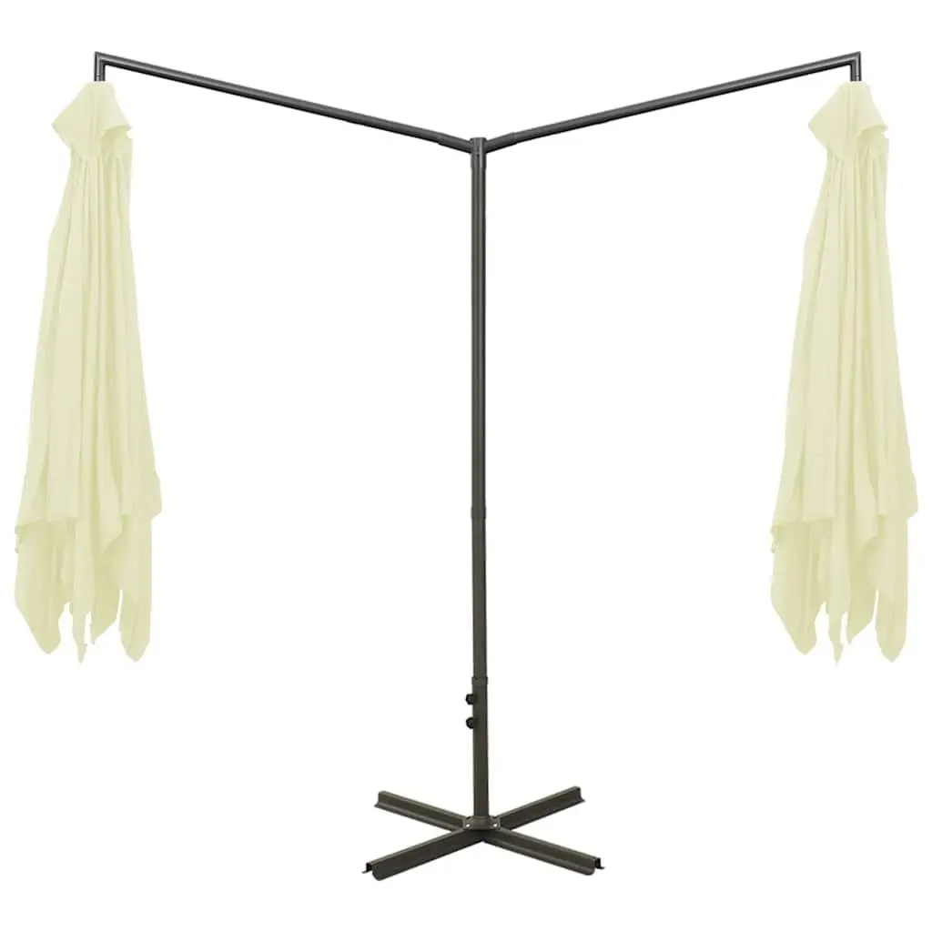 Double Garden Parasol Polyester Canopy Steel Pole 600x300cm Beige