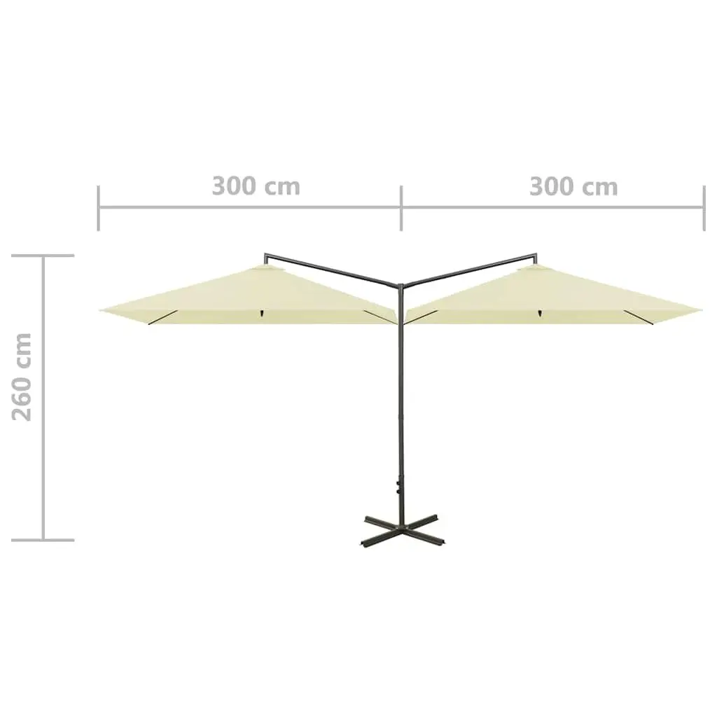 Double Garden Parasol Polyester Canopy Steel Pole 600x300cm Beige