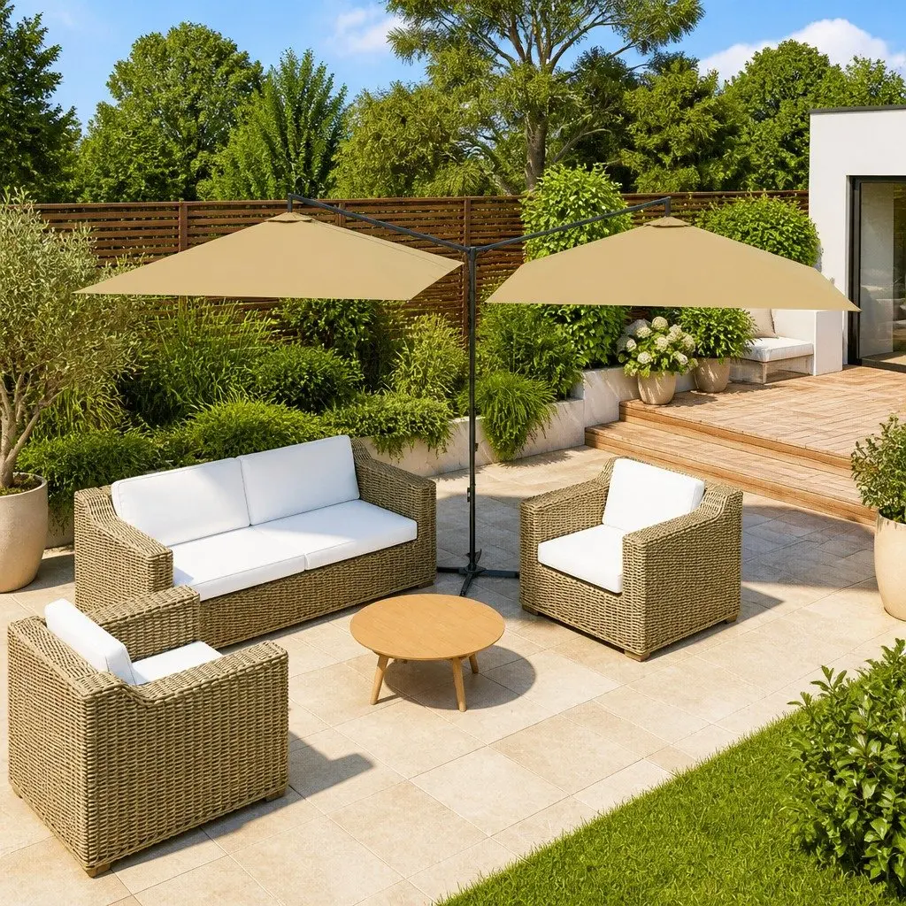 Double Garden Parasol Steel Pole 600x300cm Taupe