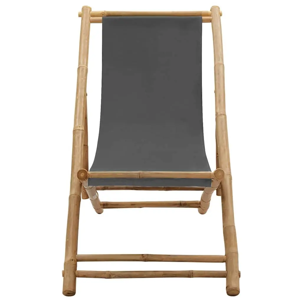 Deck Chair Bamboo Canvas Grey Adjustable Folding Outdoor Seating