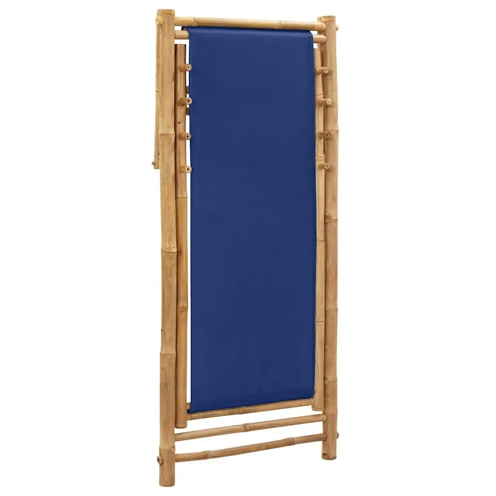Bamboo Canvas Deck Chair Navy Blue Adjustable 4 Position Foldable Outdoor Furniture