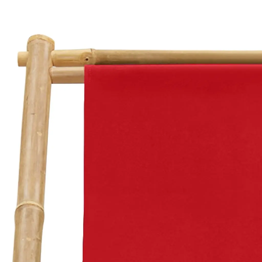 Bamboo Deck Chair Foldable Red Canvas 4 Position Outdoor Garden Beach Camping