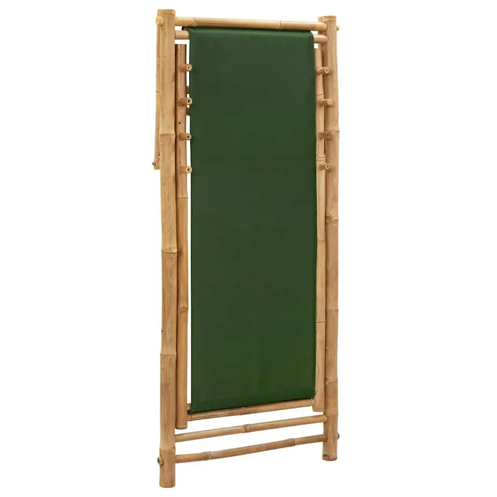 Bamboo Deck Chair Green Canvas Foldable 4-Position Adjustable for Beach and Garden