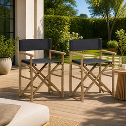 Folding Director's Chairs 2 pcs Grey Bamboo Garden Outdoor Seating Patio