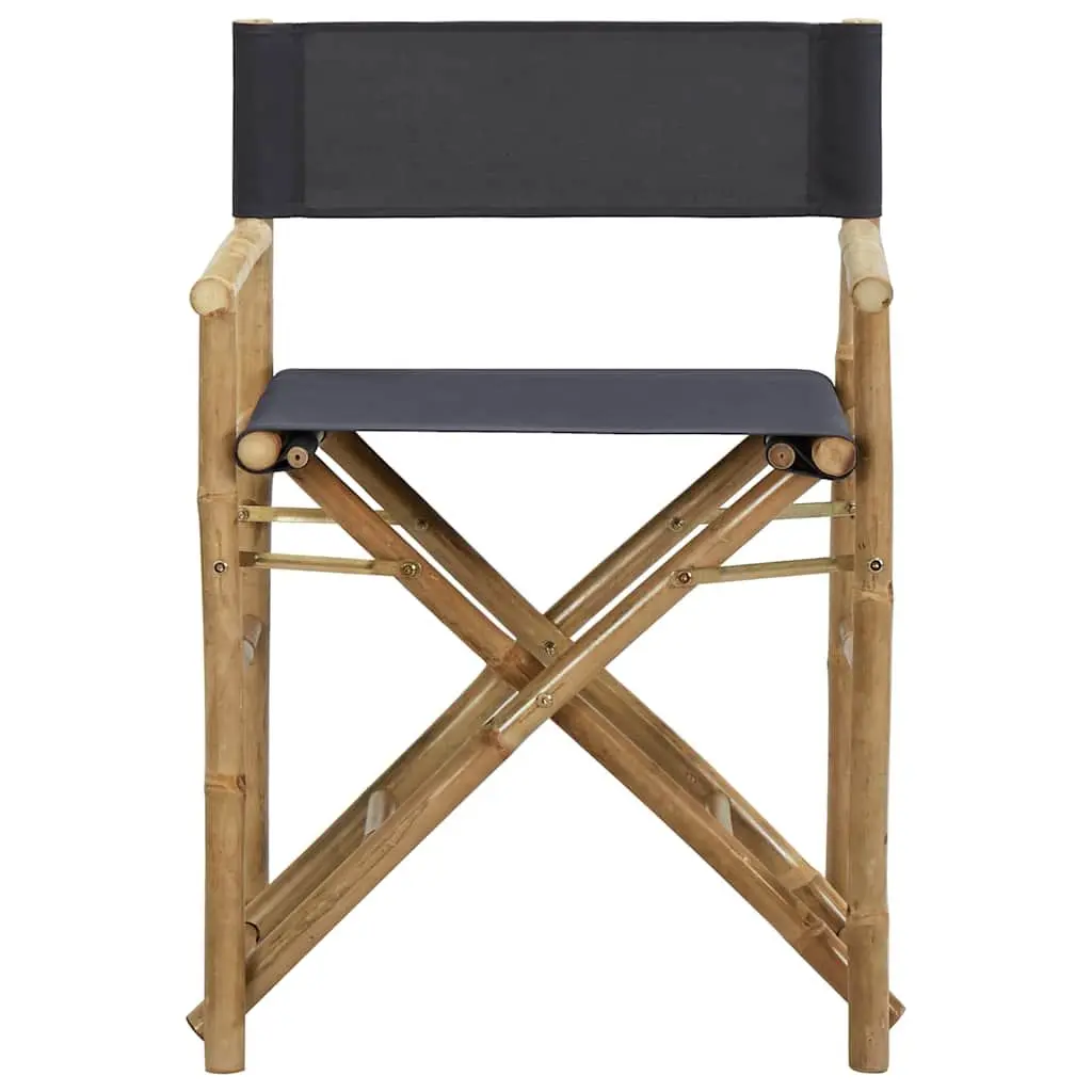 Folding Director's Chairs Bamboo Grey 2 pcs Outdoor Seating Garden Patio