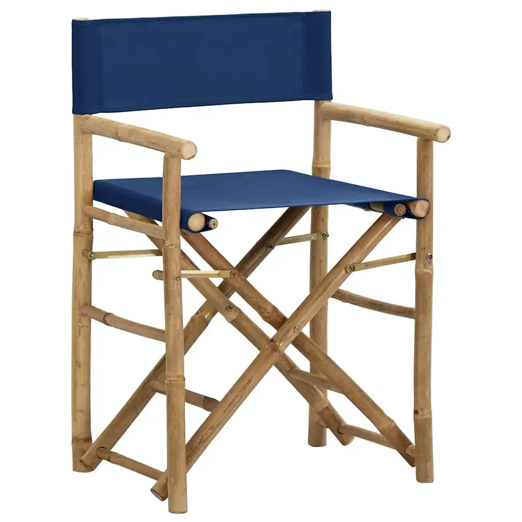 Folding Director's Chairs Bamboo Fabric 2 pcs Blue Outdoor Garden Patio