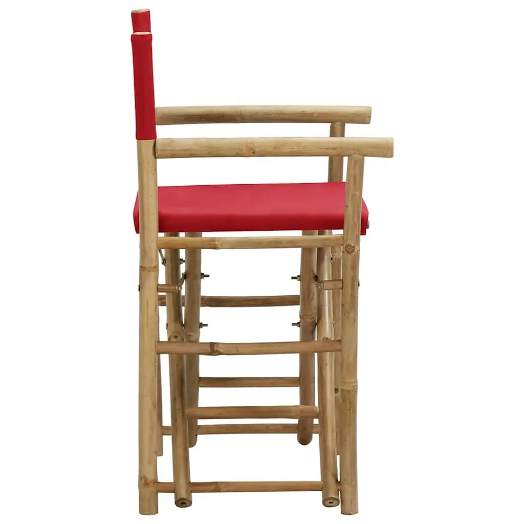 Folding Bamboo Chairs Outdoor Seating Red Fabric 2 Piece Garden Patio