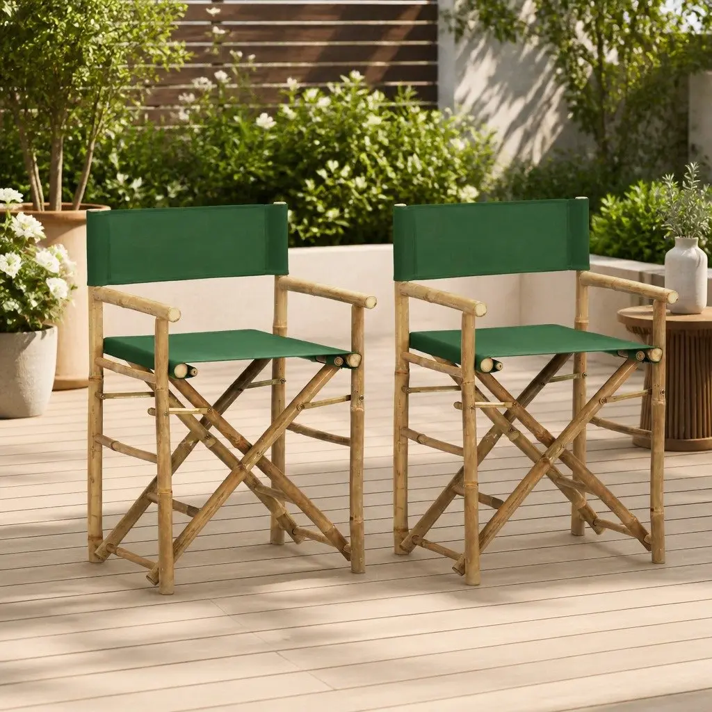 Folding Director's Chairs 2 pcs Green Bamboo Outdoor Garden Patio Seating