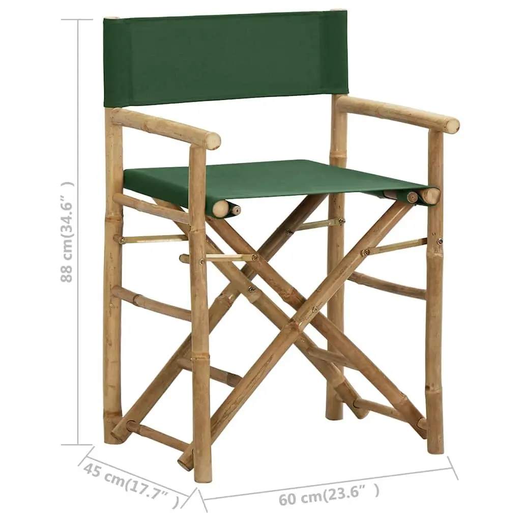 Folding Director's Chairs 2 pcs Green Bamboo Outdoor Garden Patio Seating