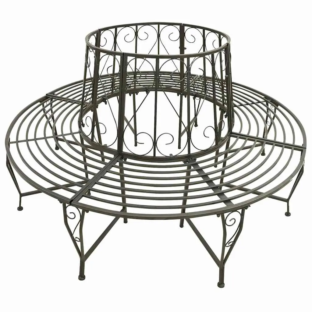 Half Round Tree Bench Steel 160cm Grey Outdoor Circular Seating for Garden