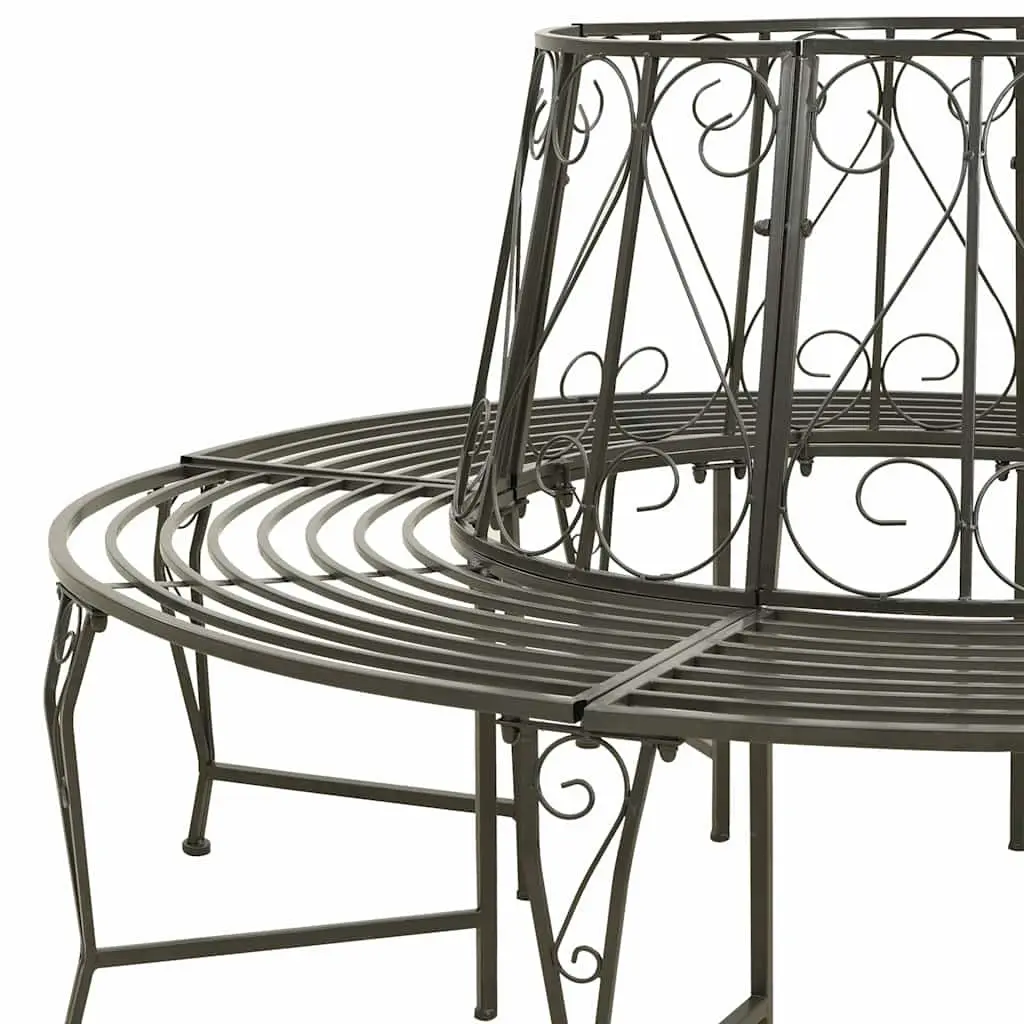 Half Round Tree Bench Steel 160cm Grey Outdoor Circular Seating for Garden