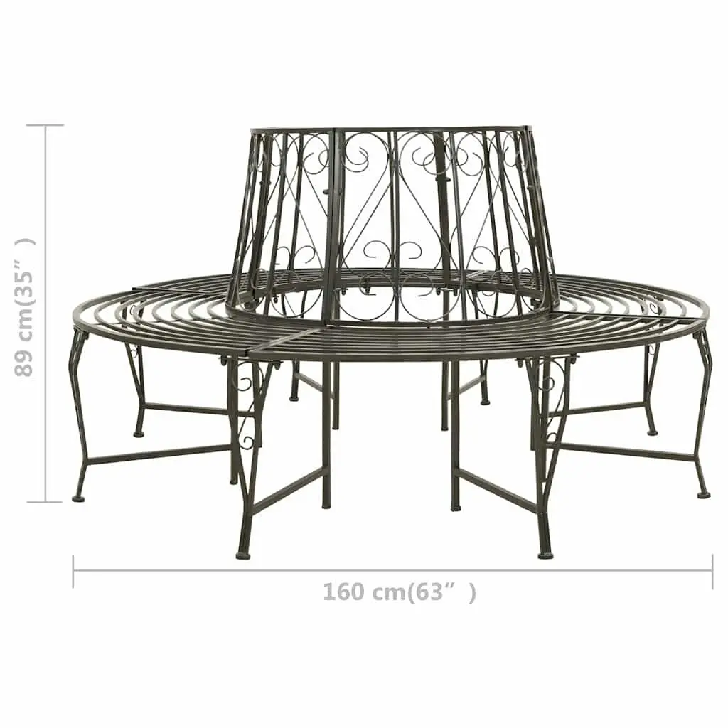 Half Round Tree Bench Steel 160cm Grey Outdoor Circular Seating for Garden