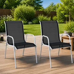 Stackable Outdoor Chairs Set 2 pcs Garden Patio Seating Steel Frame Black