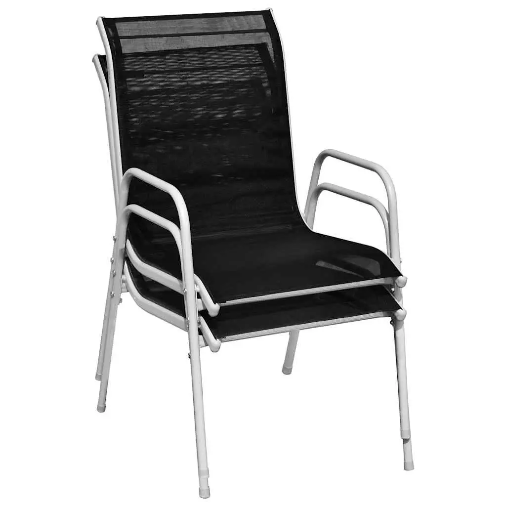 Outdoor Chairs Set 2 Pieces Black Textilene Fabric Steel Frame for Patio and Garden