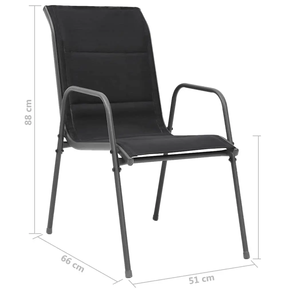 Stackable Outdoor Chairs Steel Textilene Black 2 Piece Garden Patio Seating Set