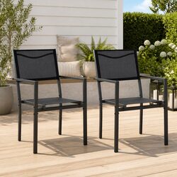 Lightweight Black Steel Textilene Outdoor Chairs - 2 Set