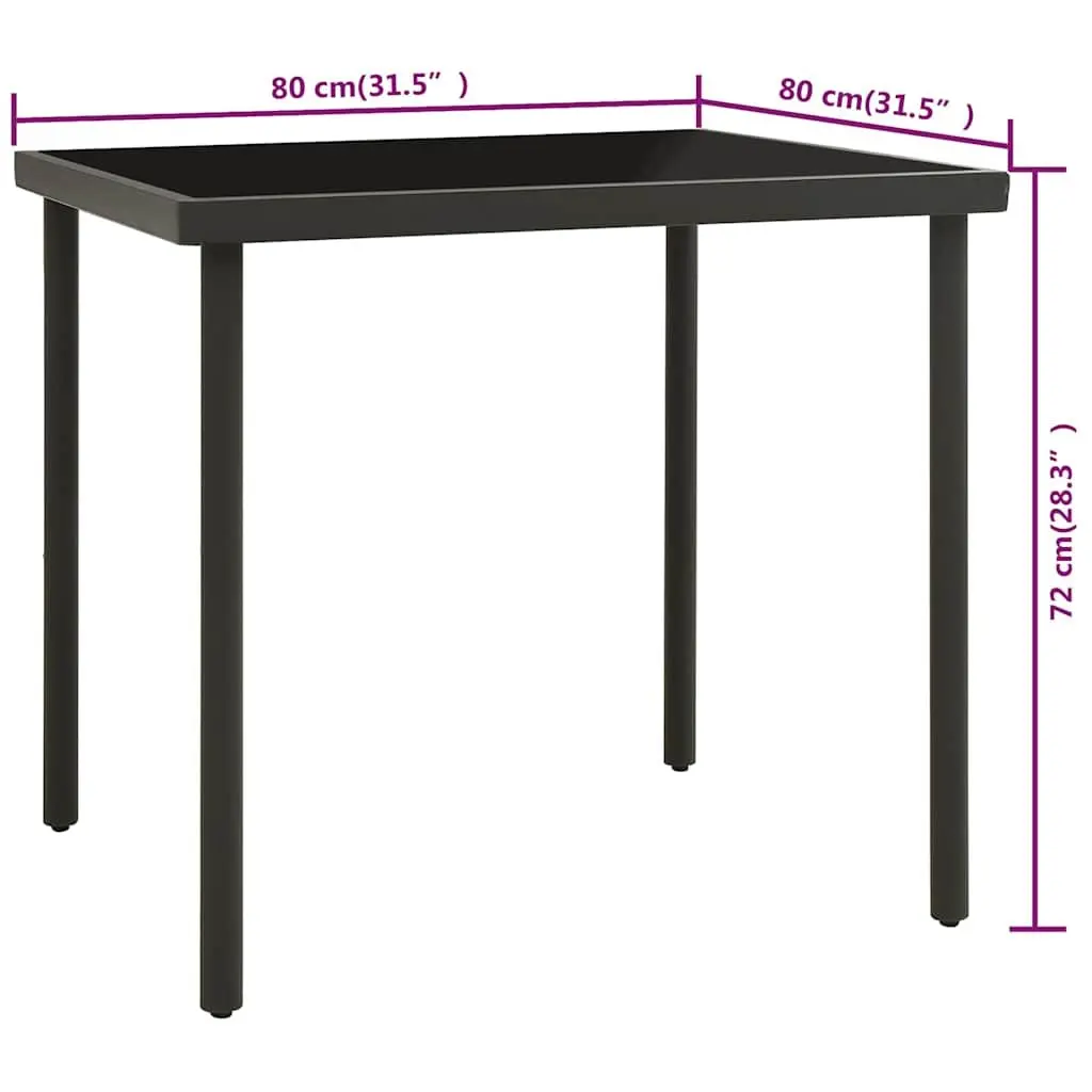 Outdoor Dining Table Glass Top Powder-Coated Steel Legs Square Anthracite 80 x 80 x 72 cm