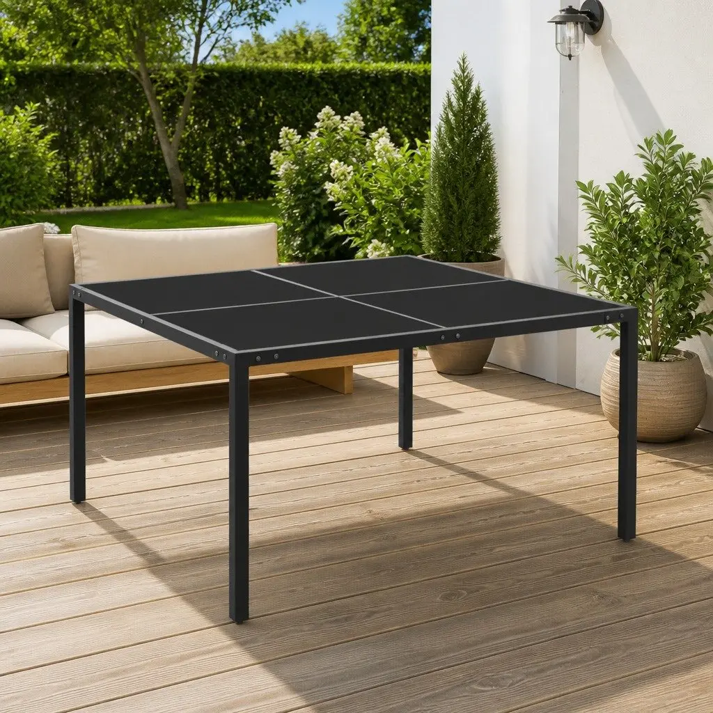 Outdoor Dining Table Anthracite Steel Frame 130 x 130 cm Tempered Glass Top