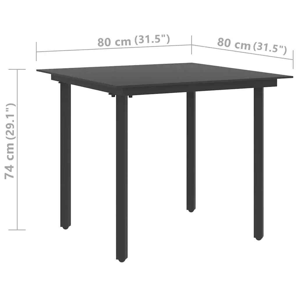 Garden Dining Table Steel Frame Glass Top 80x80x74 Black