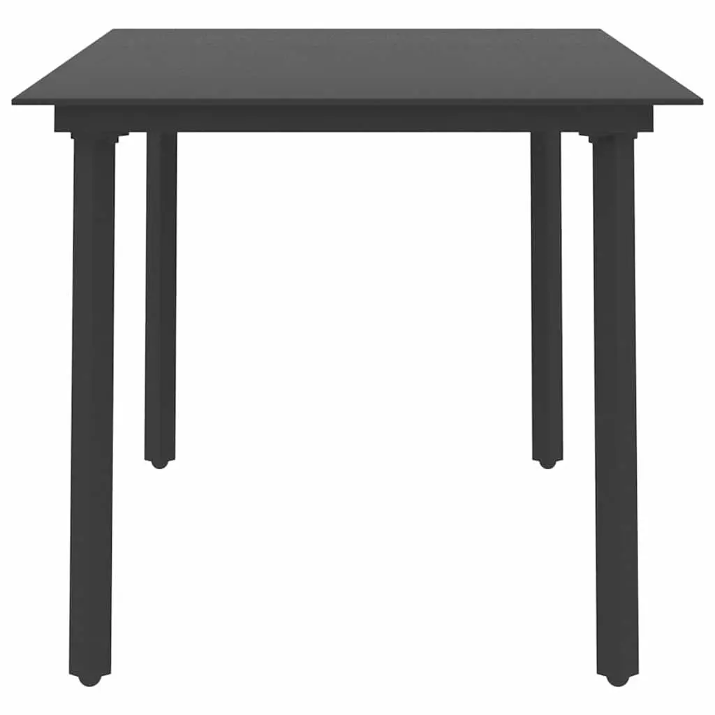 Garden Dining Table Steel Frame Glass Tabletop 150 x 80 x 74 cm Black