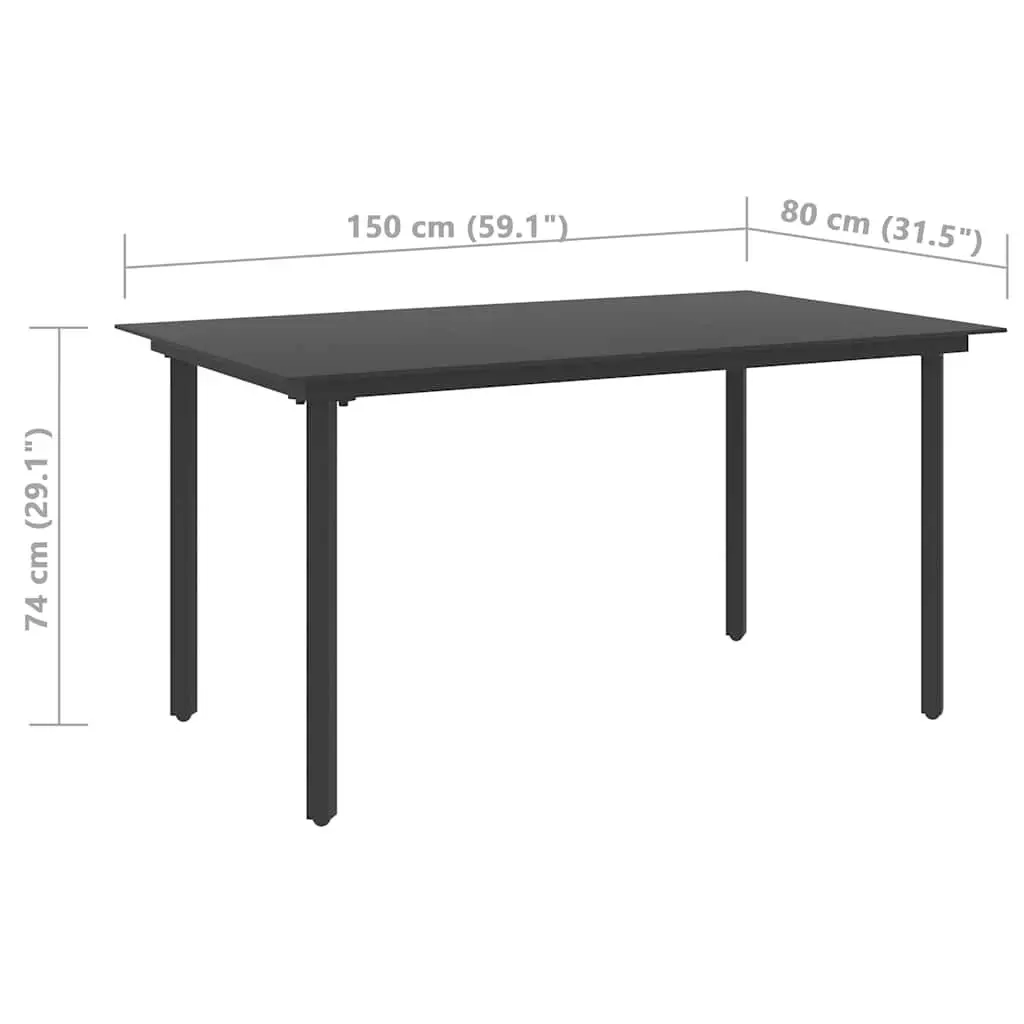 Garden Dining Table Steel Frame Glass Tabletop 150 x 80 x 74 cm Black
