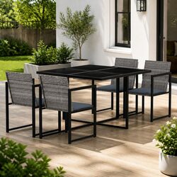 Practical 5-Piece Grey Rattan Dining Set for Patios