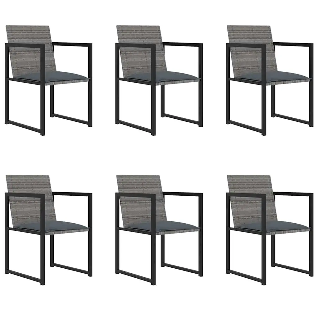 Outdoor Dining Set Powder-Coated Steel 7 Piece Grey Patio Furniture Table Chairs with Cushions