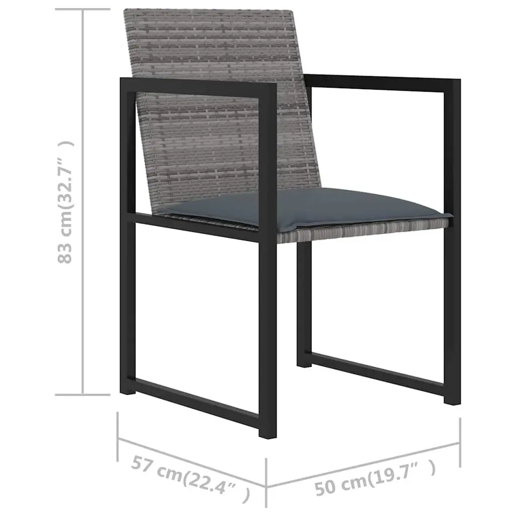 Outdoor Dining Set Powder-Coated Steel 7 Piece Grey Patio Furniture Table Chairs with Cushions