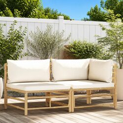 2 Piece Outdoor Garden Lounge Set Bamboo Sectional Sofa Modular Seating Cream