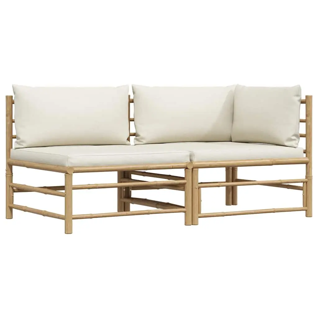 2 Piece Garden Lounge Set Cream White Cushions Outdoor Patio Sofa Bamboo Seating