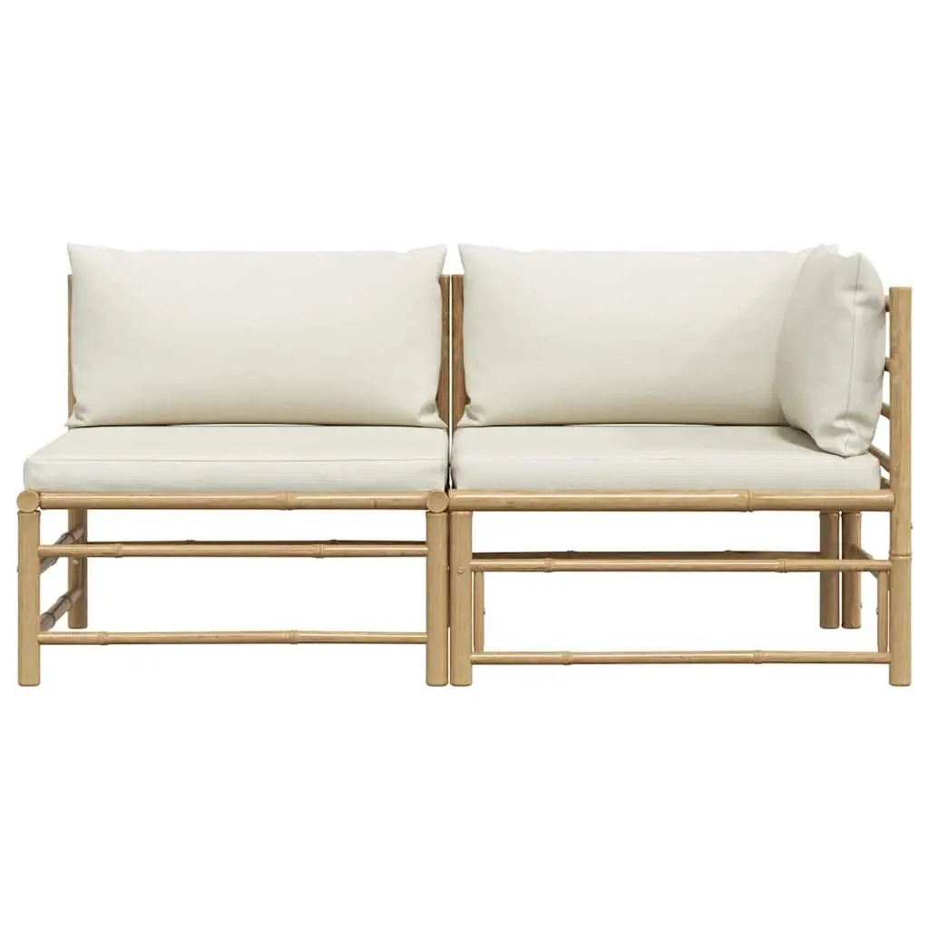 2 Piece Garden Lounge Set Cream White Cushions Outdoor Patio Sofa Bamboo Seating
