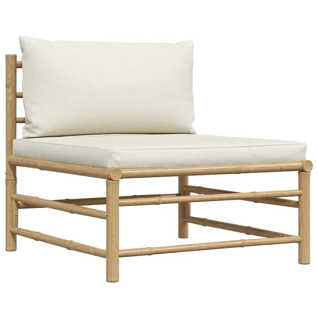 2 Piece Garden Lounge Set Cream White Cushions Outdoor Patio Sofa Bamboo Seating