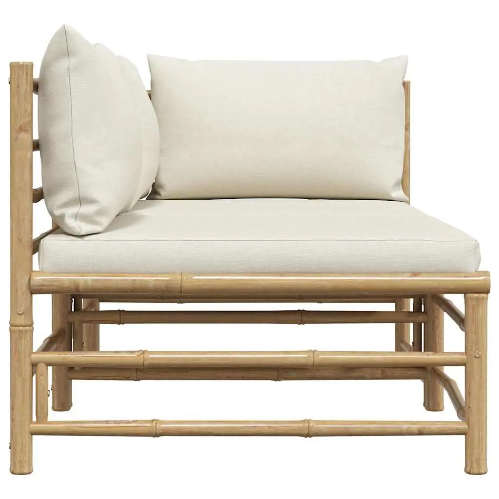 2 Piece Garden Lounge Set Cream White Cushions Outdoor Patio Sofa Bamboo Seating