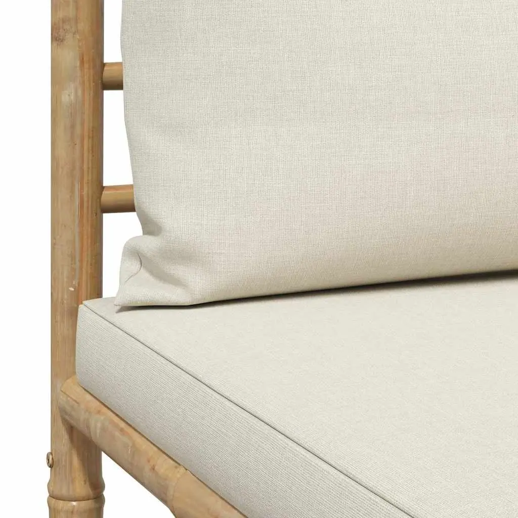 2 Piece Garden Lounge Set Cream White Cushions Outdoor Patio Sofa Bamboo Seating