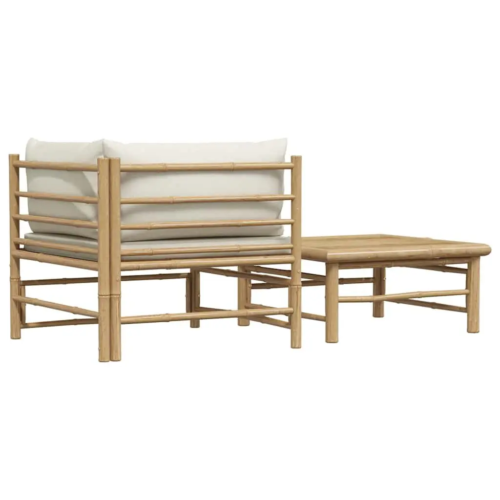 Bamboo Modular Sectional Garden Lounge Set 2 Piece with White Cushions and Side Table