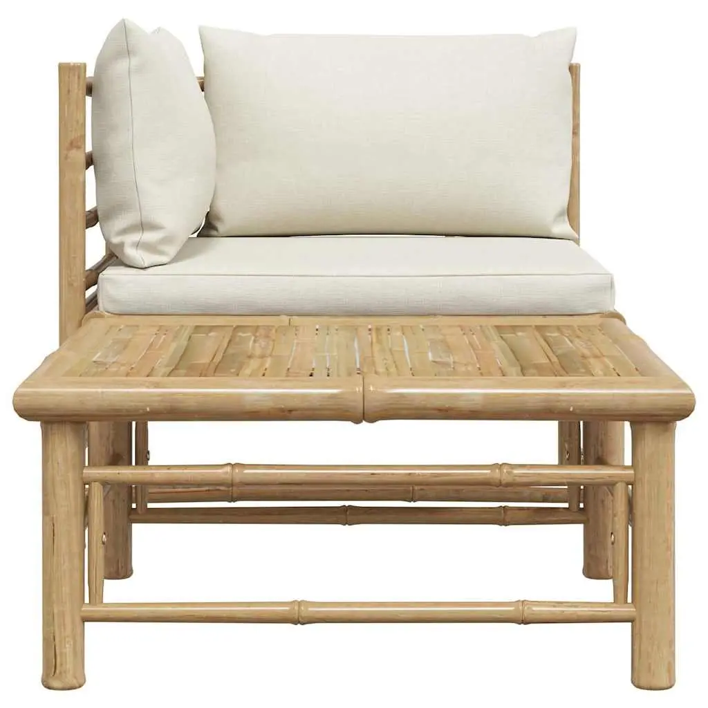 Bamboo Modular Sectional Garden Lounge Set 2 Piece with White Cushions and Side Table