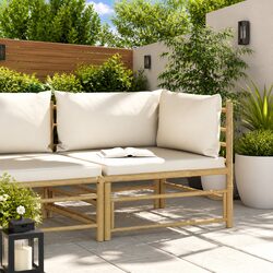 Garden Corner Sofa Modular Outdoor Lounge Set Cream White Cushions Bamboo