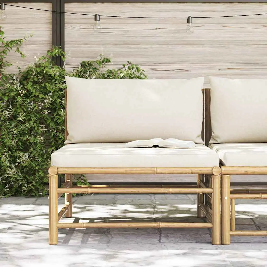Garden Middle Sofa Modular Outdoor Seating Bamboo Frame Cream Cushions Patio