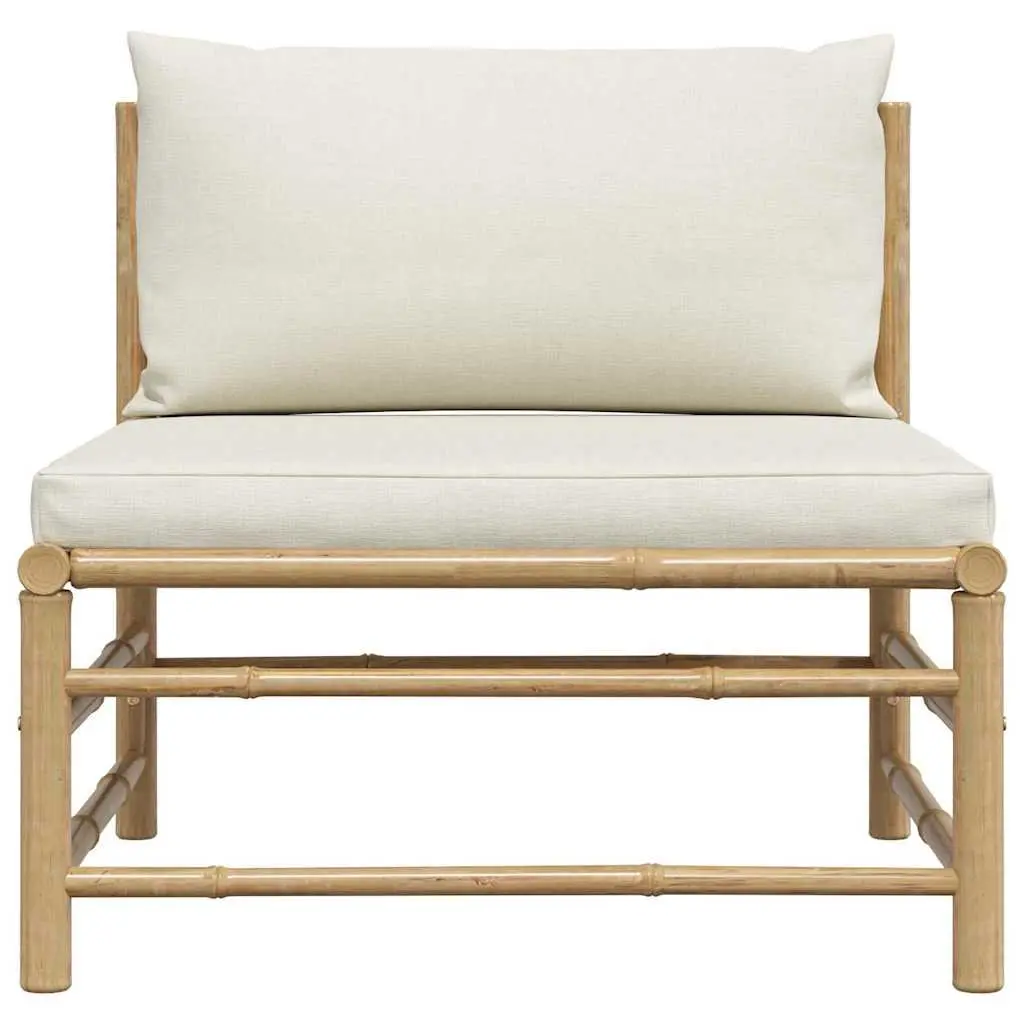 Garden Middle Sofa Modular Outdoor Seating Bamboo Frame Cream Cushions Patio