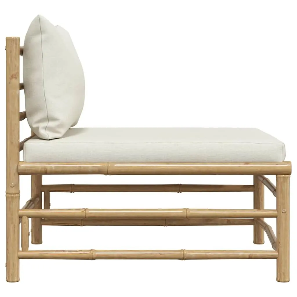 Garden Middle Sofa Modular Outdoor Seating Bamboo Frame Cream Cushions Patio