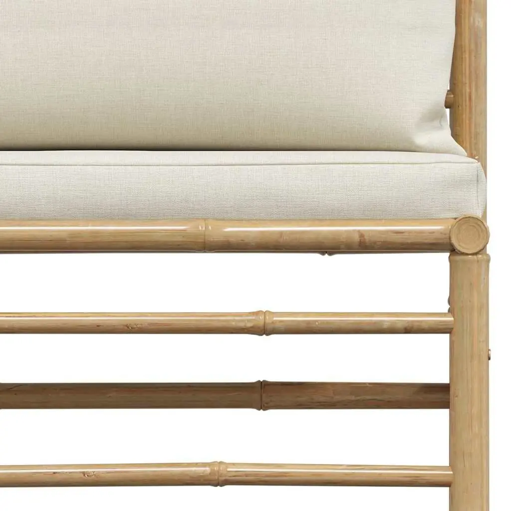 Garden Middle Sofa Modular Outdoor Seating Bamboo Frame Cream Cushions Patio