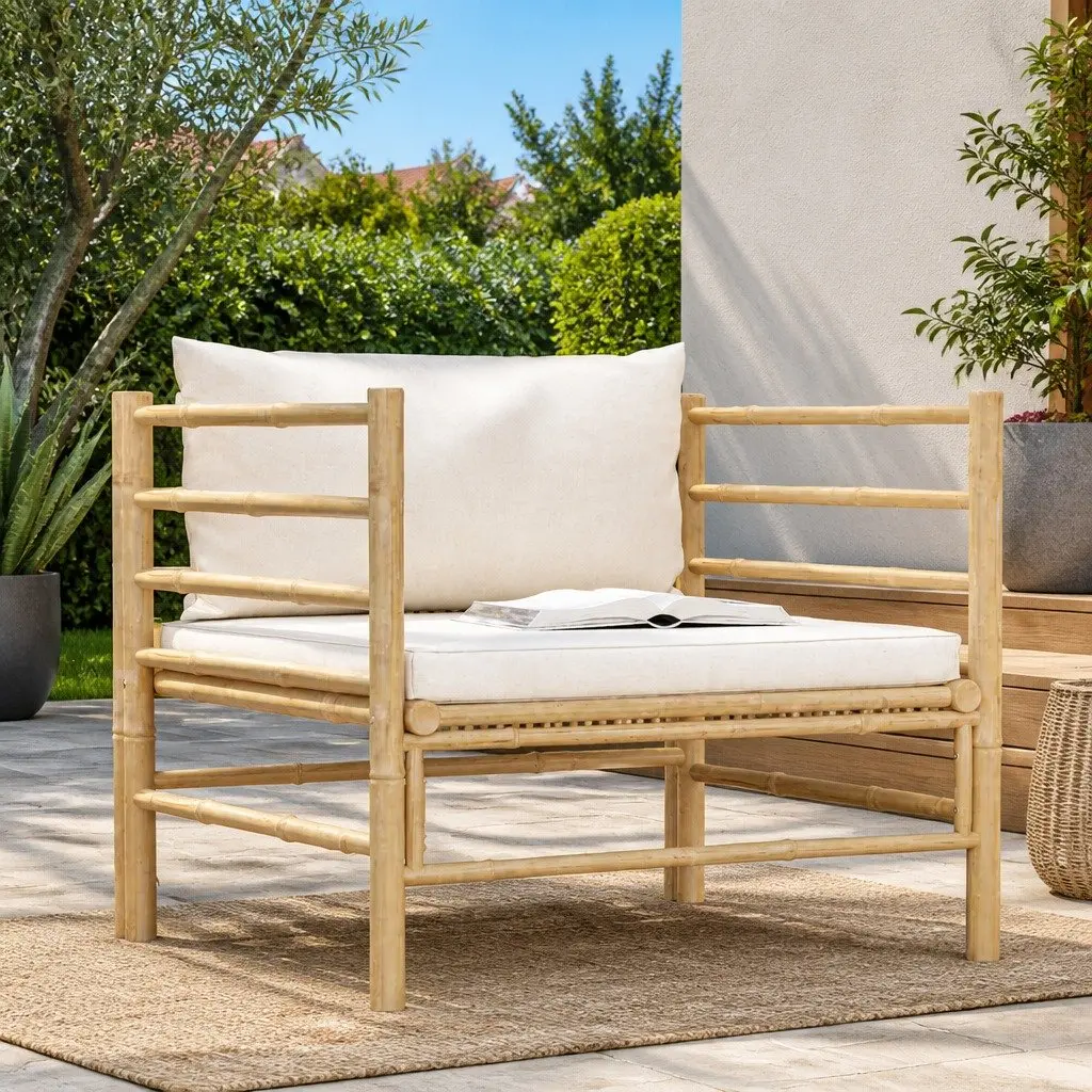 Garden Sofa Bamboo Modular Cream White Cushions Outdoor Patio Lounge Seat