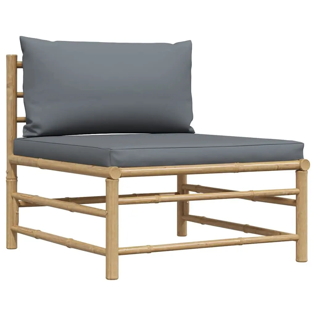 3 Piece Outdoor Garden Lounge Set Bamboo Sectional Sofa with Grey Cushions