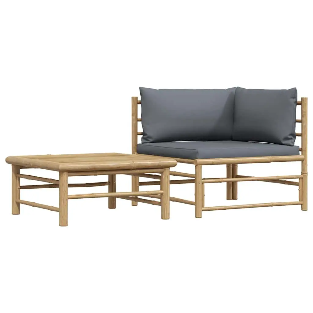 2 Piece Modular Bamboo Outdoor Lounge Set with Dark Grey Cushions