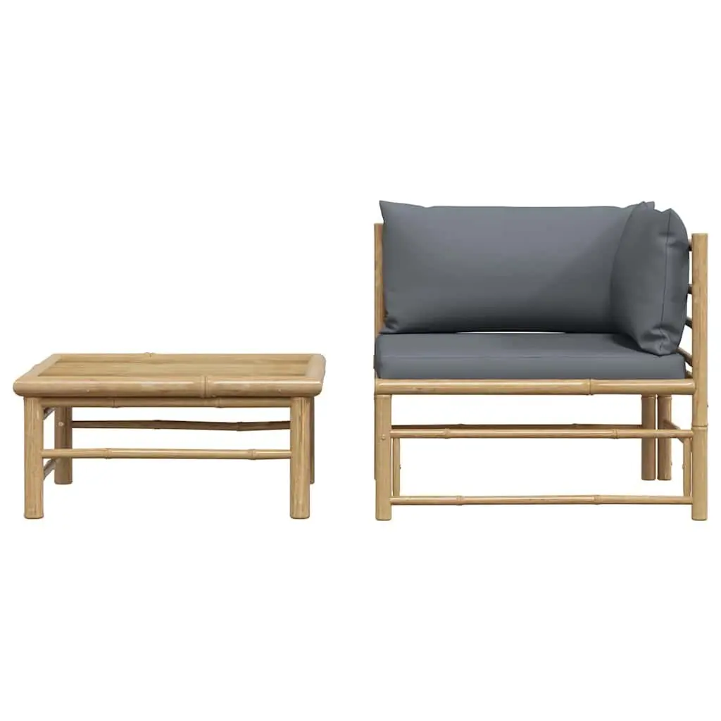 2 Piece Modular Bamboo Outdoor Lounge Set with Dark Grey Cushions
