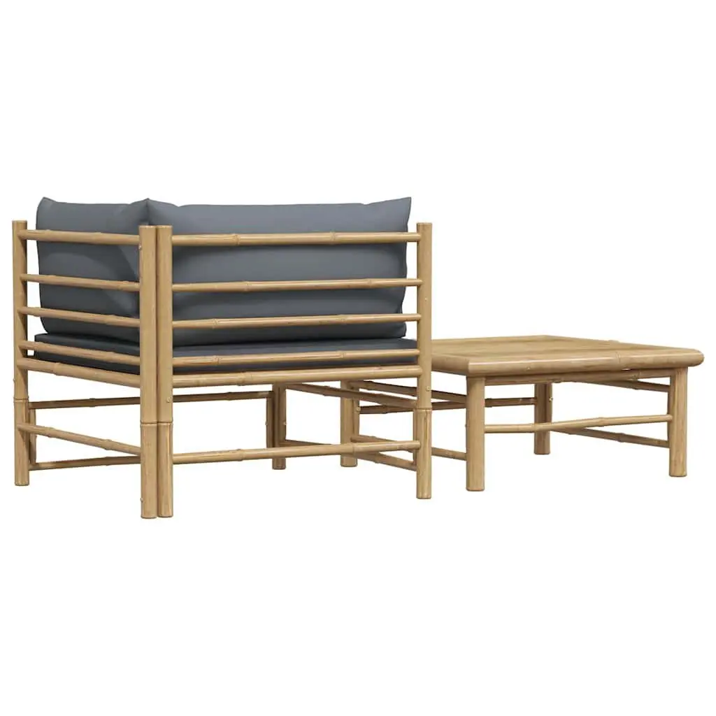 2 Piece Modular Bamboo Outdoor Lounge Set with Dark Grey Cushions