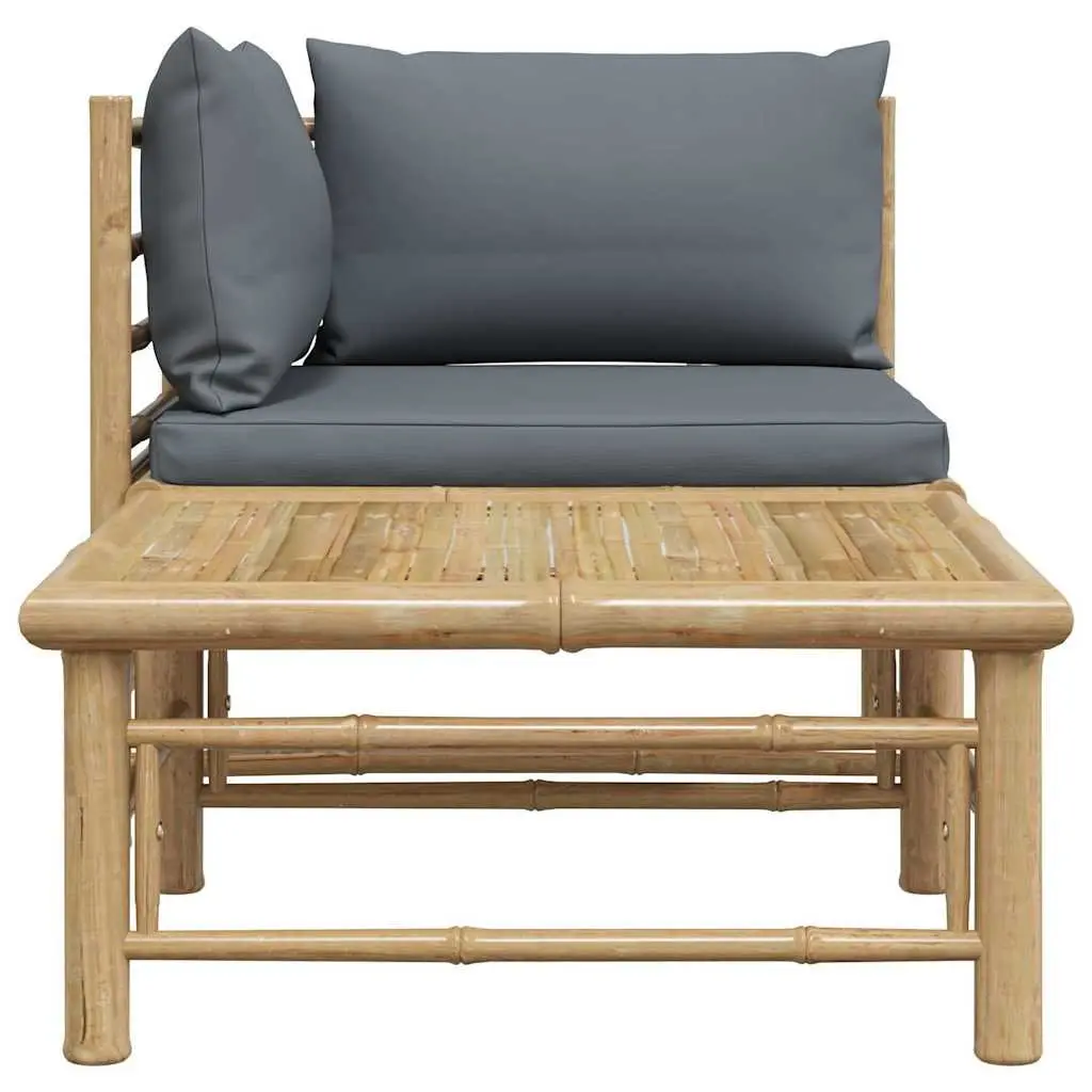 2 Piece Modular Bamboo Outdoor Lounge Set with Dark Grey Cushions