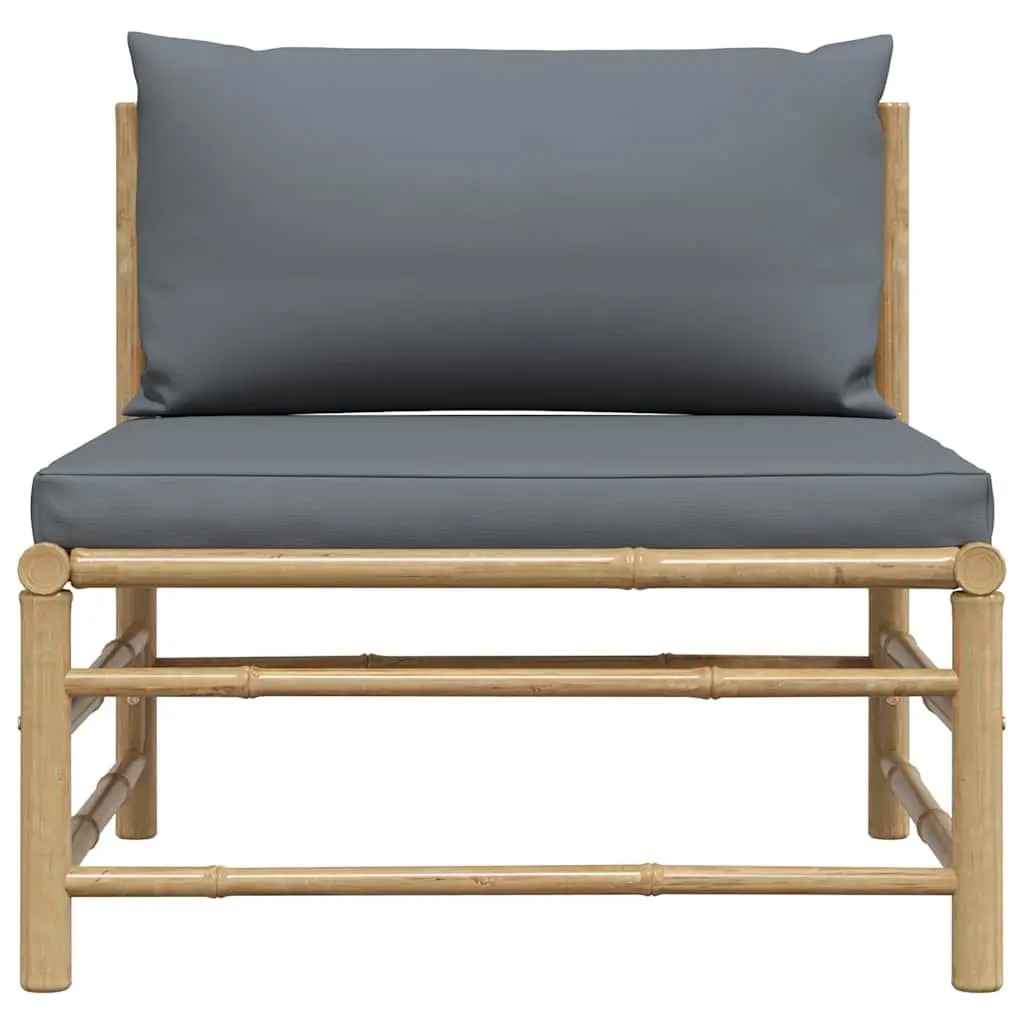 Garden Middle Sofa Bamboo Frame Modular Sectional Seating with Grey Cushions