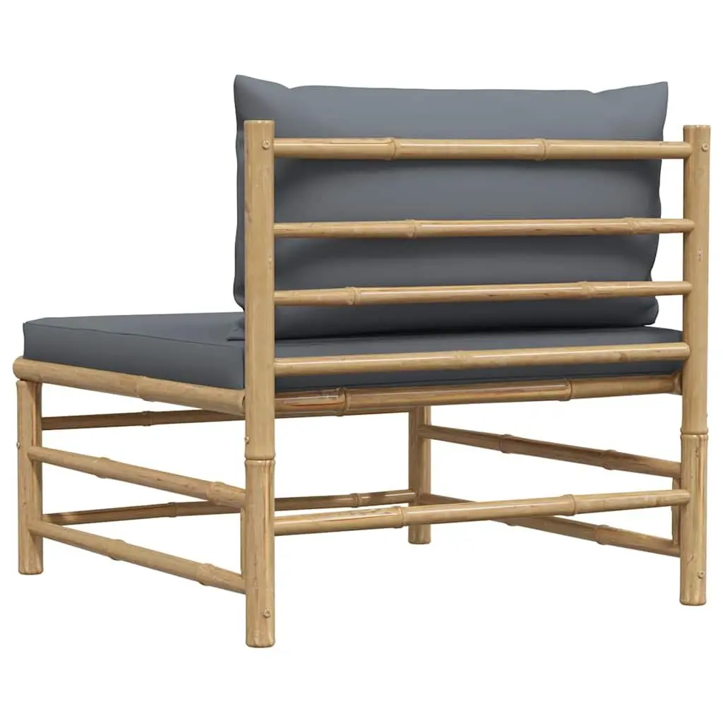 Garden Middle Sofa Bamboo Frame Modular Sectional Seating with Grey Cushions
